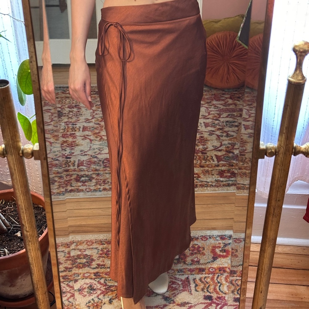 Satin Terracotta/Brown Wrap Skirt